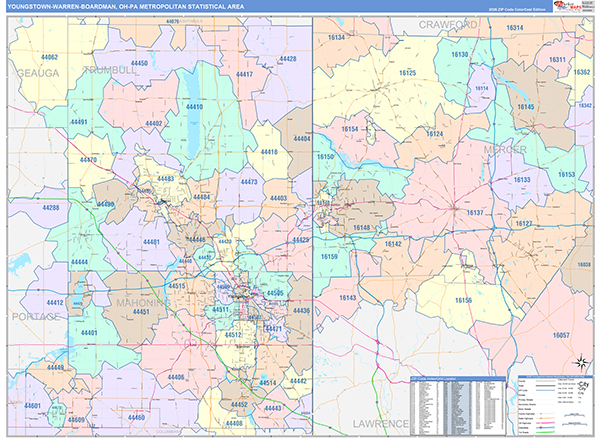 Youngstown-Warren-Boardman Metro Area Wall Map